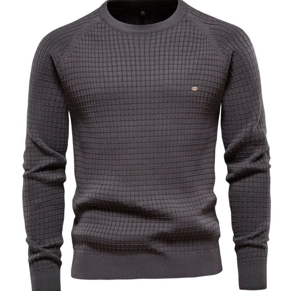 Men's Classic Waffle-Knit Crewneck Casual Sweater - Dark Grey