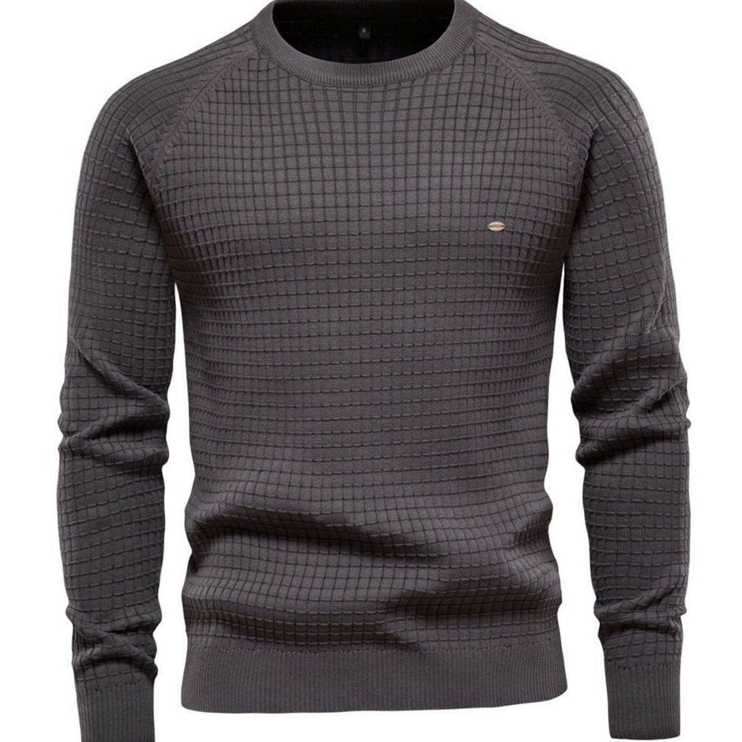 Men's Classic Waffle-Knit Crewneck Casual Sweater - Dark Grey