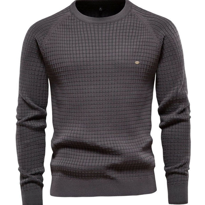 Men's Classic Waffle-Knit Crewneck Casual Sweater - Dark Grey