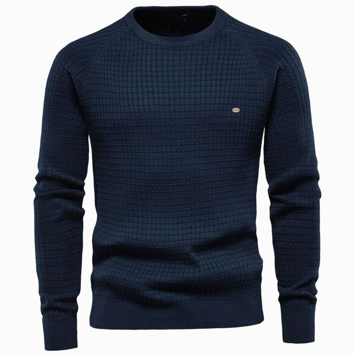 Men's Classic Waffle-Knit Crewneck Casual Sweater - Navy Blue
