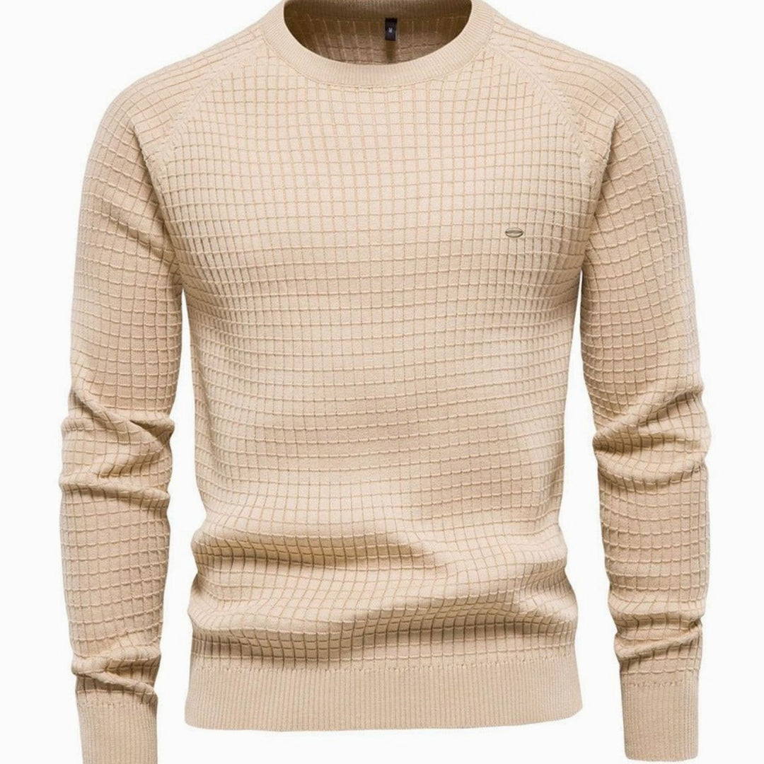 Men's Classic Waffle-Knit Crewneck Casual Sweater - Beige