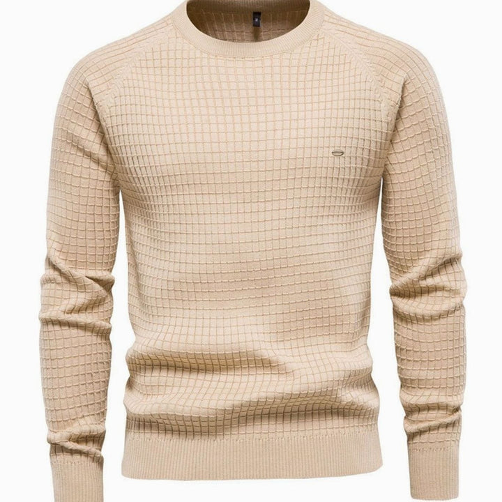 Men's Classic Waffle-Knit Crewneck Casual Sweater - Beige
