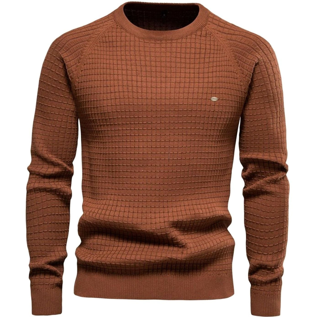 Men's Classic Waffle-Knit Crewneck Casual Sweater - Brown