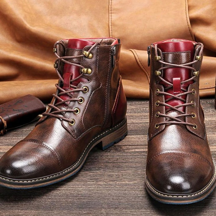 Men's Classic Zip Lace-Up Cap-Toe Ankle Boots - Brown