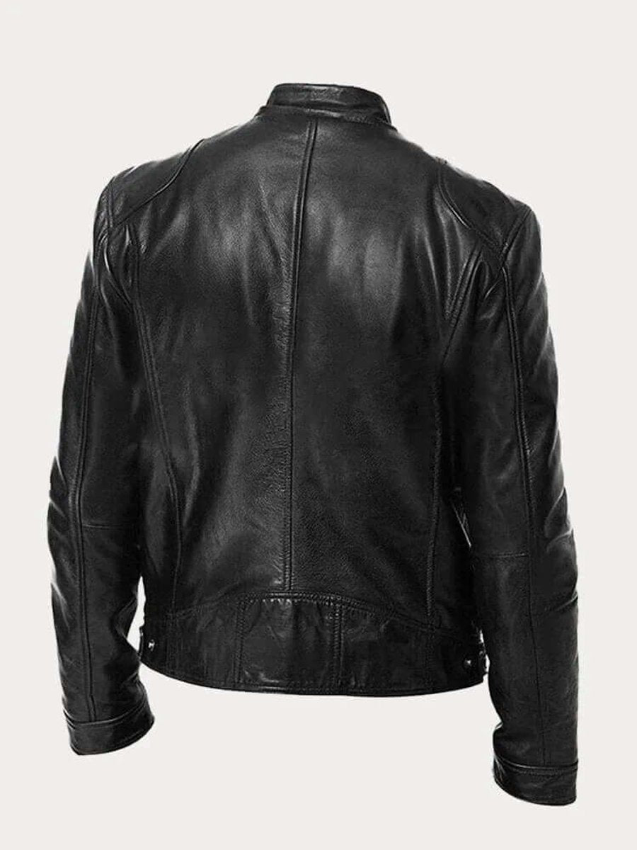 Men's Classic Zip-Up Biker Leather Jacket Stand Collar