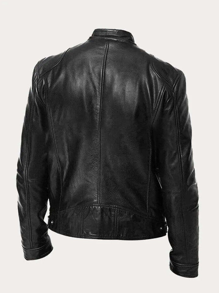 Men's Classic Zip-Up Biker Leather Jacket Stand Collar