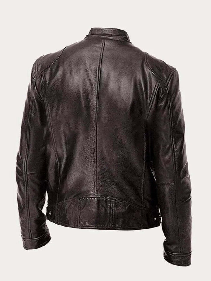 Men's Classic Zip-Up Biker Leather Jacket Stand Collar
