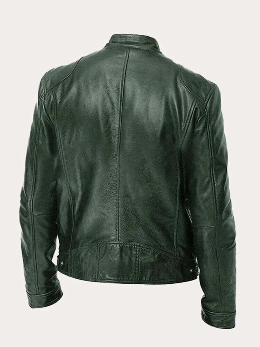 Men's Classic Zip-Up Biker Leather Jacket Stand Collar