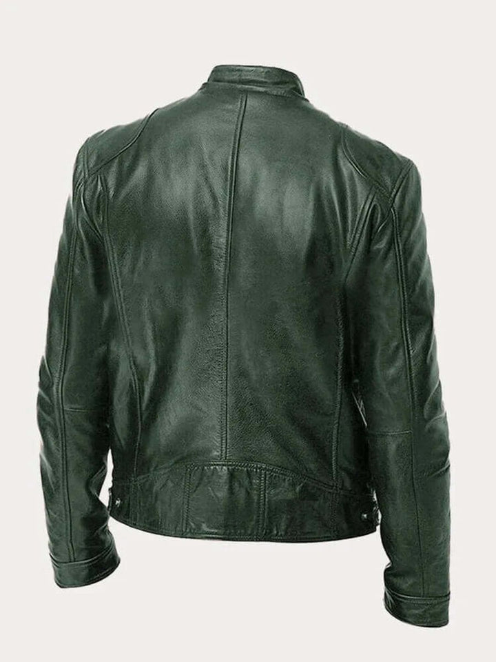 Men's Classic Zip-Up Biker Leather Jacket Stand Collar