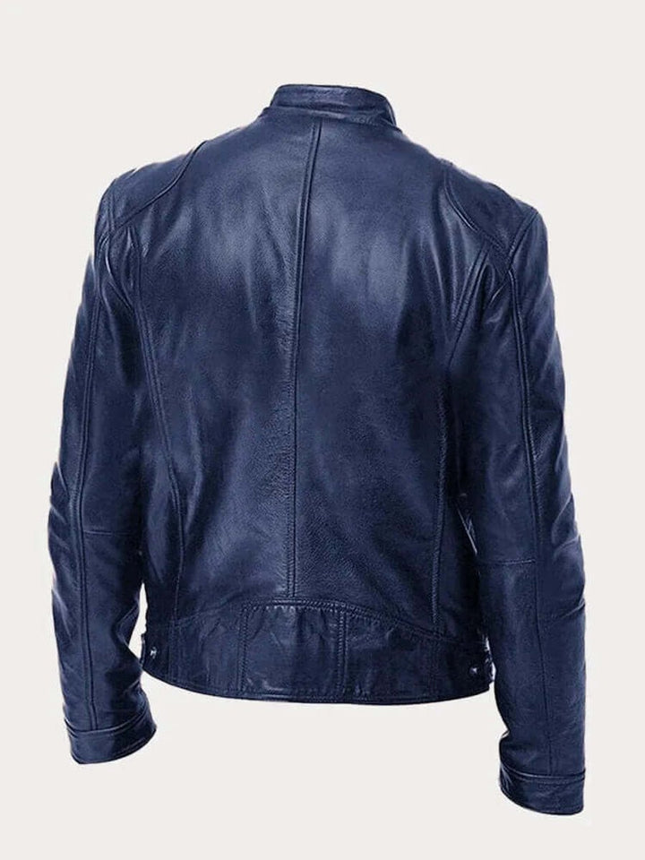 Men's Classic Zip-Up Biker Leather Jacket Stand Collar