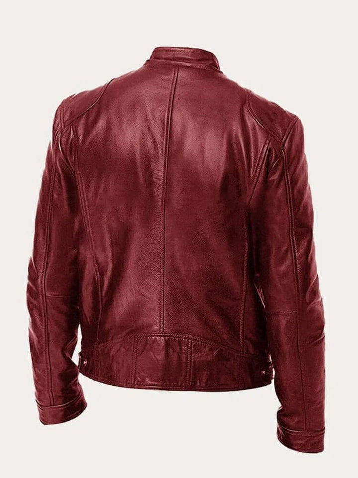 Men's Classic Zip-Up Biker Leather Jacket Stand Collar
