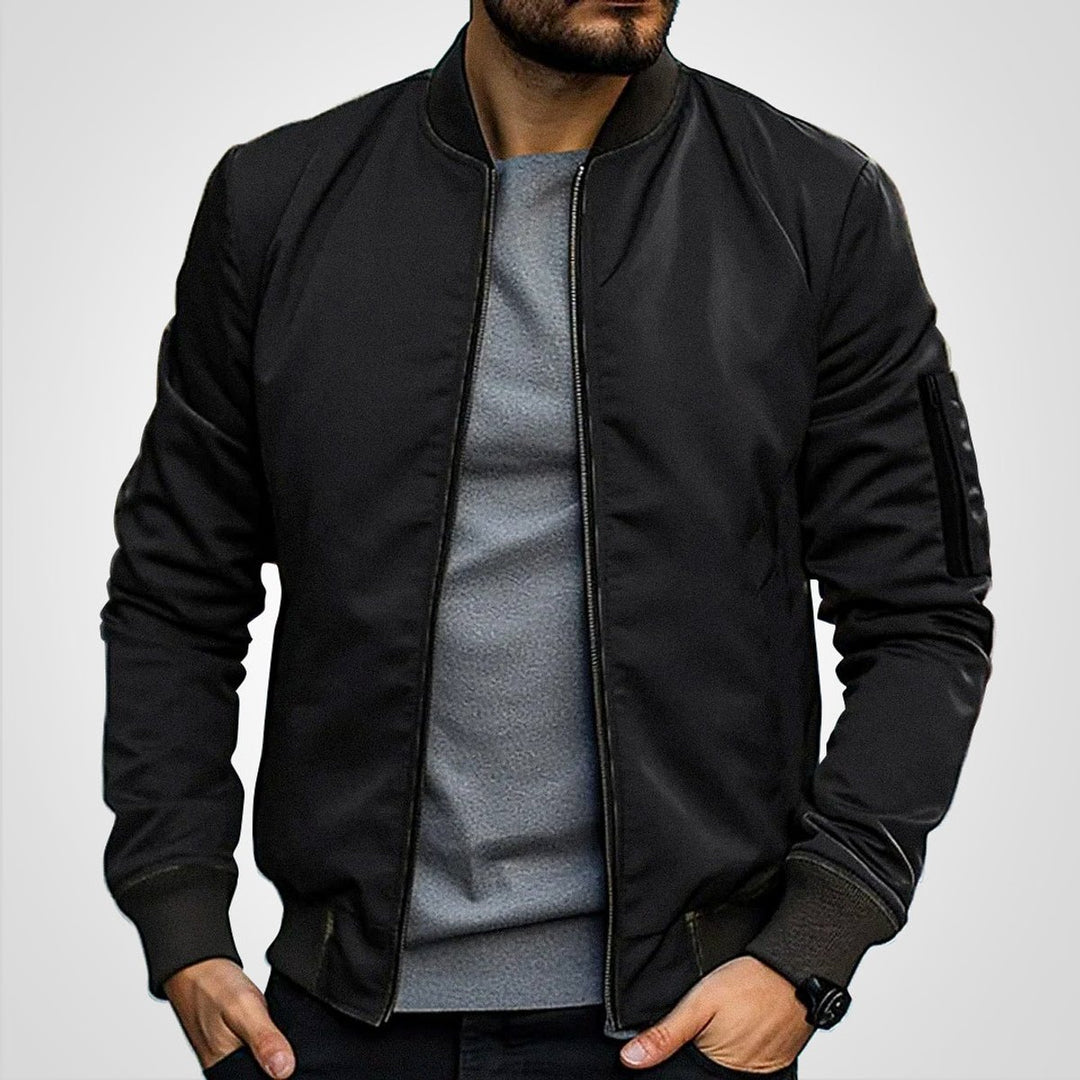 Men's Classic Zip-Up Bomber Jacket Insulated Flight Coat - Black