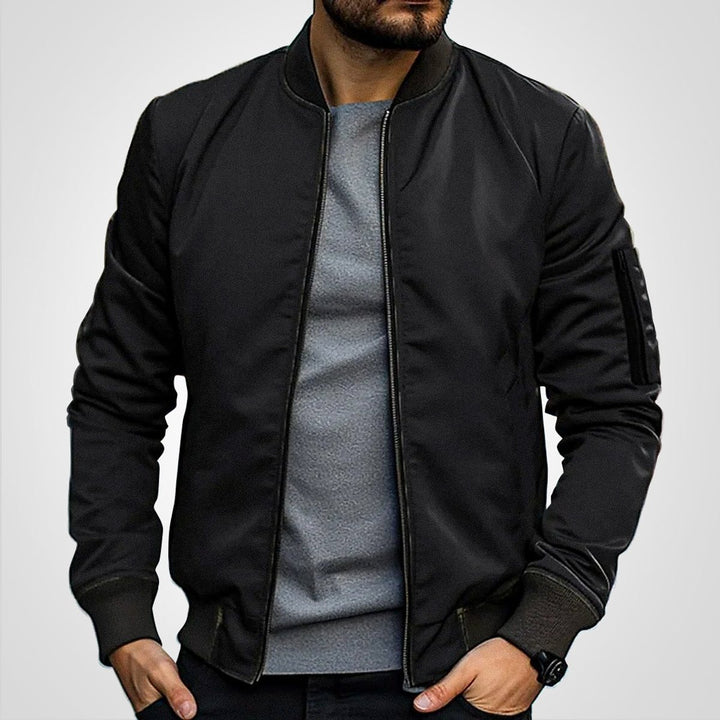 Men's Classic Zip-Up Bomber Jacket Insulated Flight Coat - Black