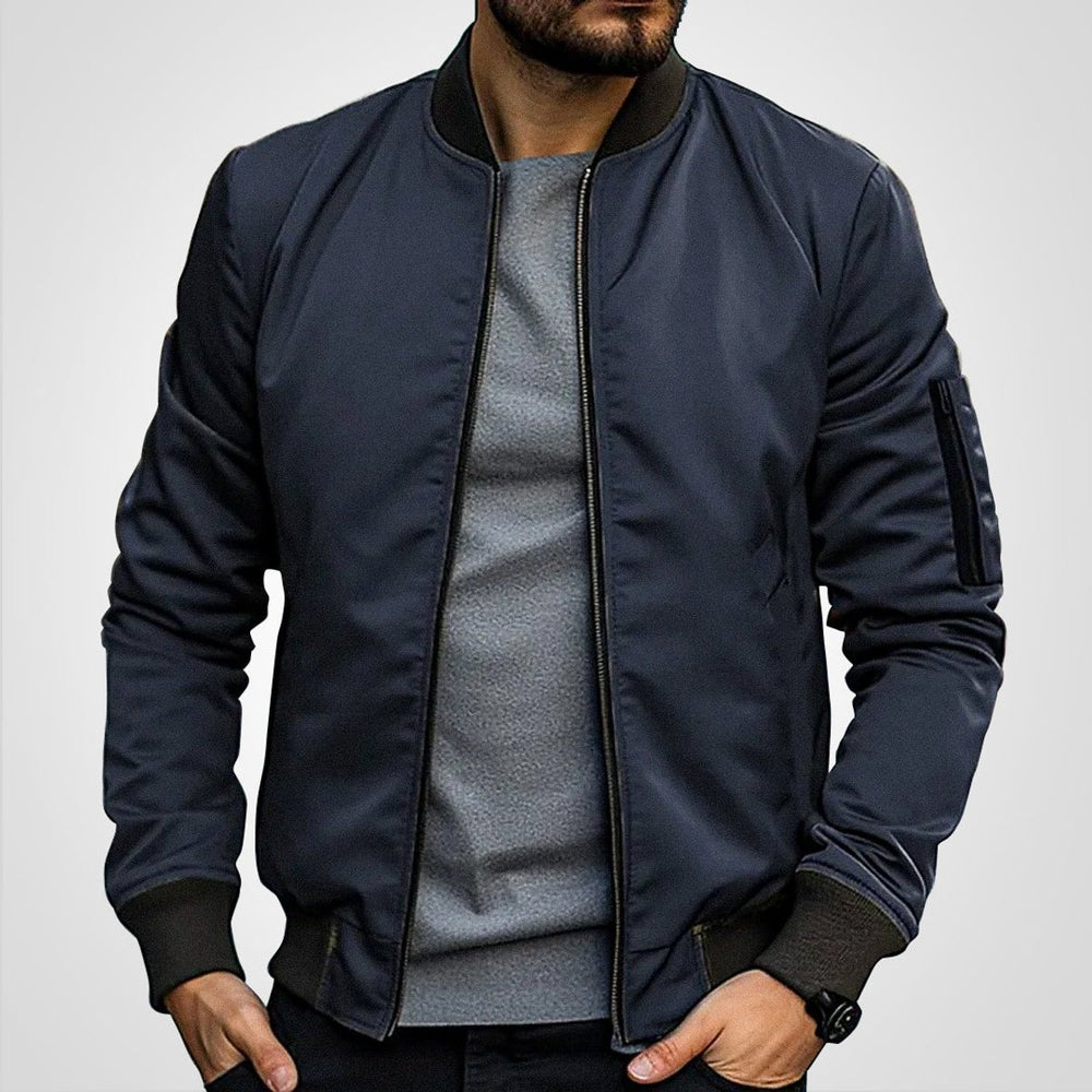 Men's Classic Zip-Up Bomber Jacket Insulated Flight Coat - Dark Blue