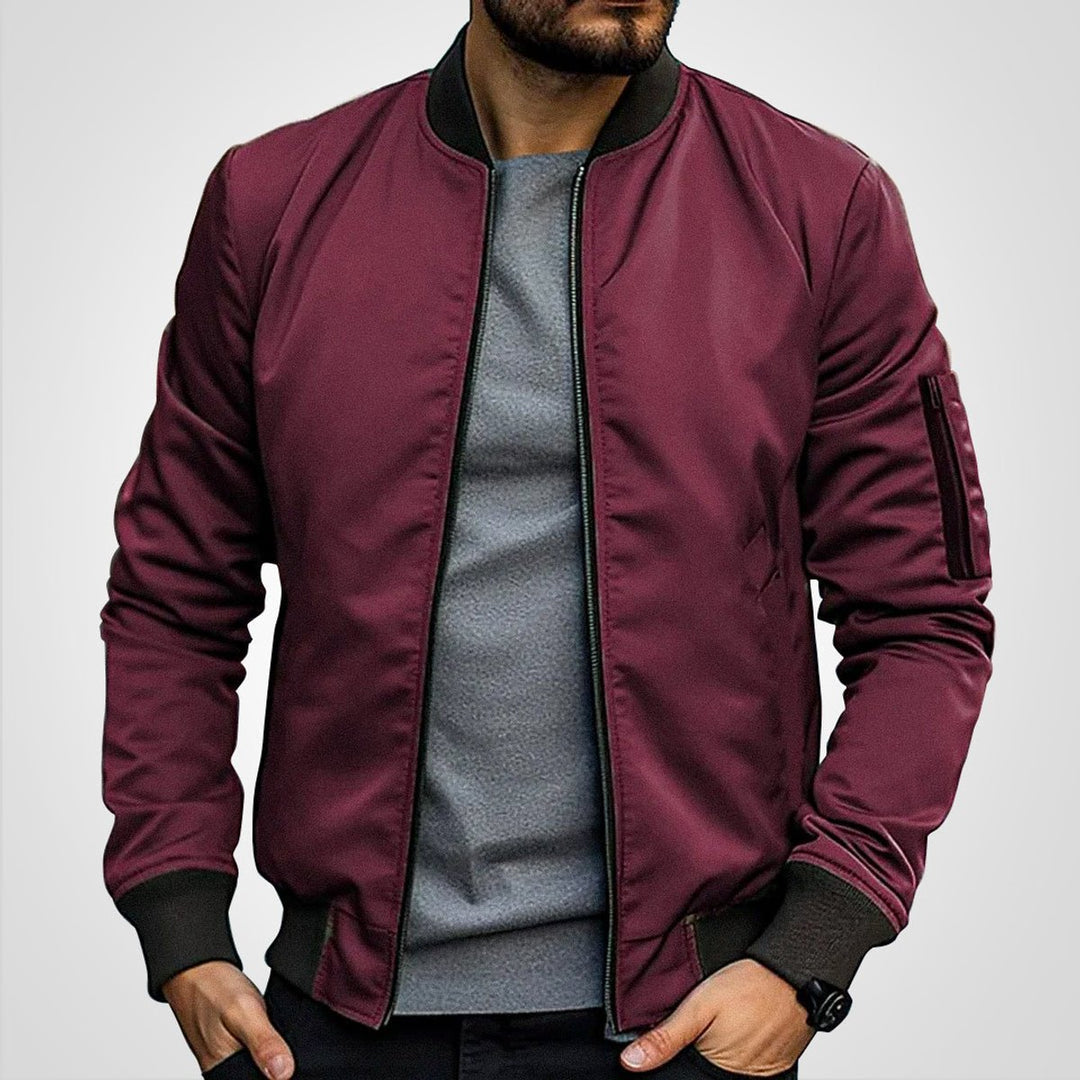 Men's Classic Zip-Up Bomber Jacket Insulated Flight Coat - Burgundy