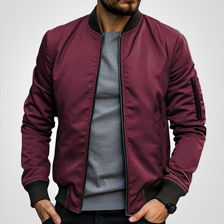 Men's Classic Zip-Up Bomber Jacket Insulated Flight Coat - Burgundy
