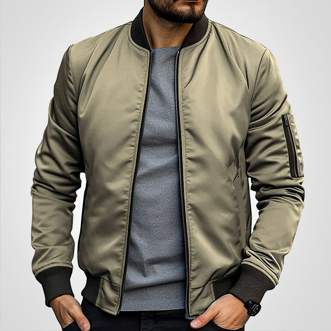 Men's Classic Zip-Up Bomber Jacket Insulated Flight Coat - Khaki