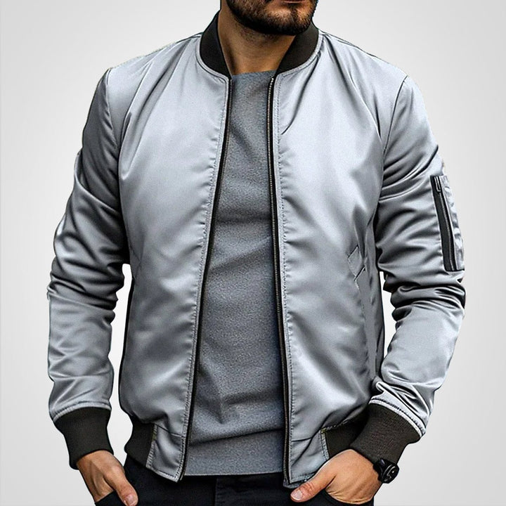 Men's Classic Zip-Up Bomber Jacket Insulated Flight Coat - Light Gray