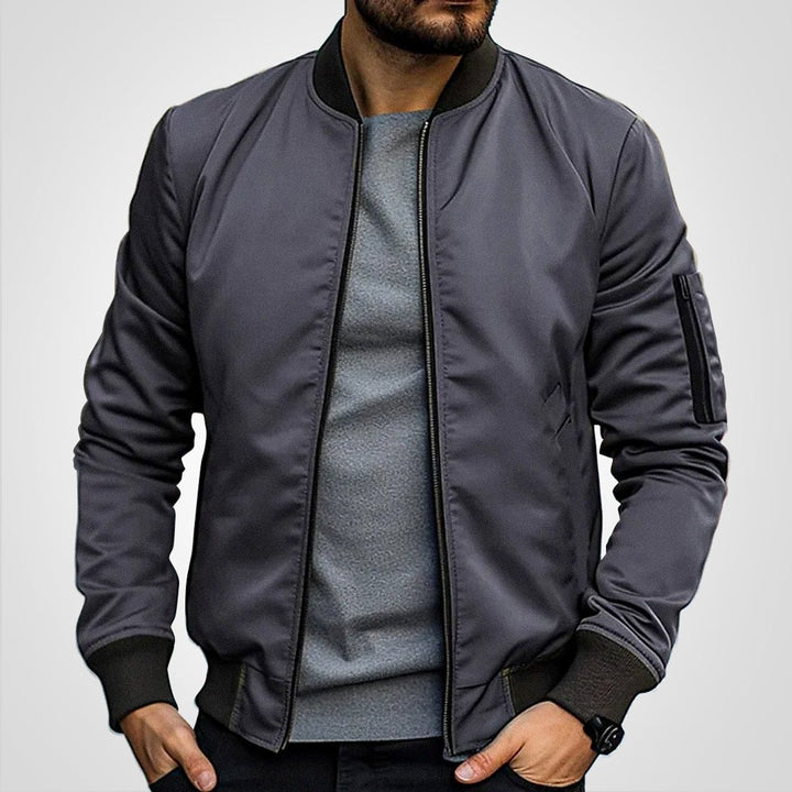 Men's Classic Zip-Up Bomber Jacket Insulated Flight Coat - Dark Gray
