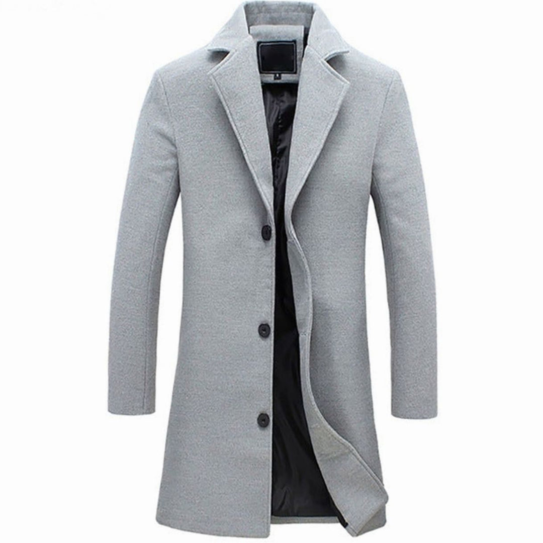 Men's Cold Weather Tailored Wool-Blend Long Trench Coat - Grey