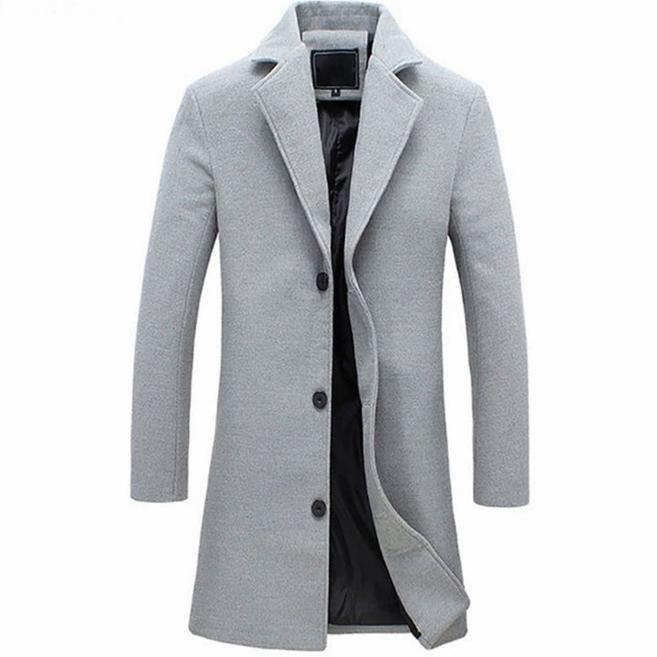 Men's Cold Weather Tailored Wool-Blend Long Trench Coat - Grey