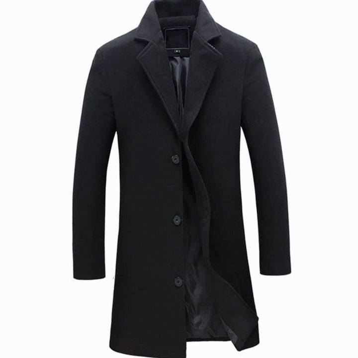 Men's Cold Weather Tailored Wool-Blend Long Trench Coat - Black