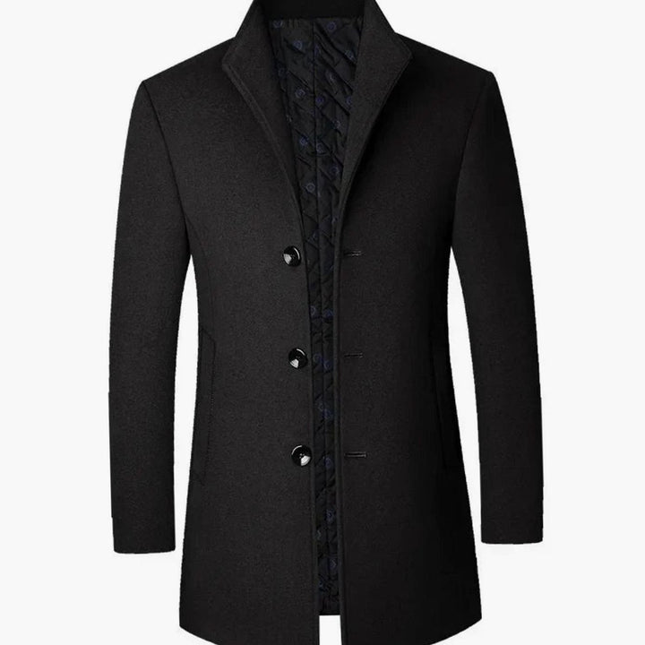 Men's Cold Weather Tailored Wool-Blend Single-Breasted Overcoat - Black
