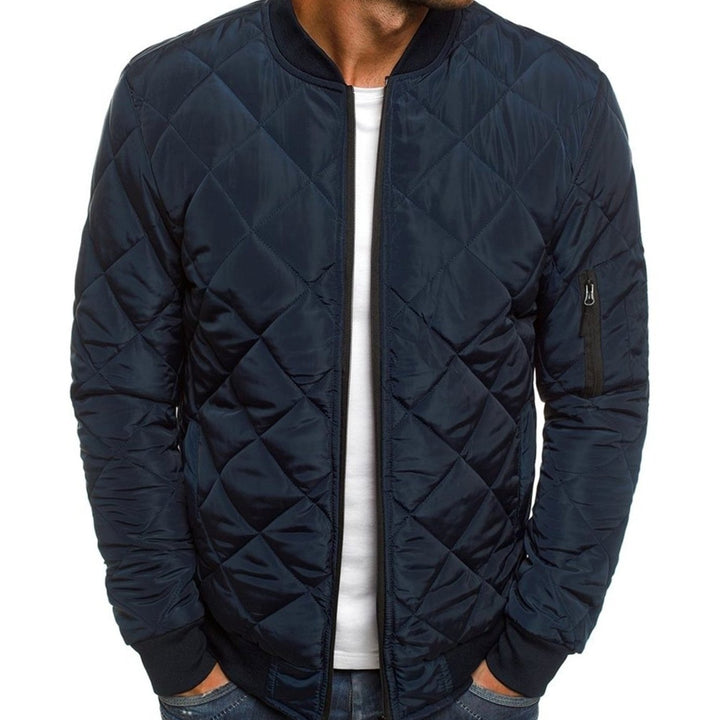Men's Diamond-Quilted Zip-Up Bomber Jacket - Tibetan Blue