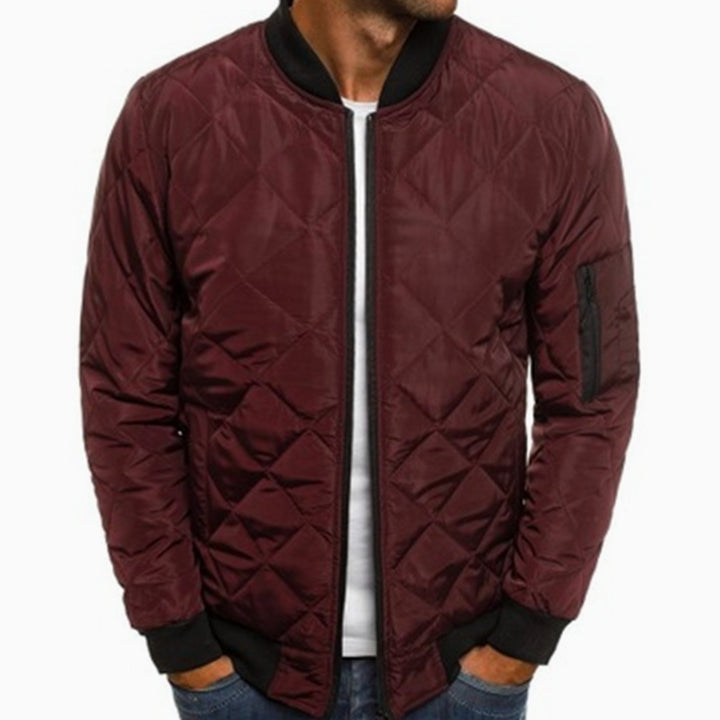 Men's Diamond-Quilted Zip-Up Bomber Jacket - Burgundy