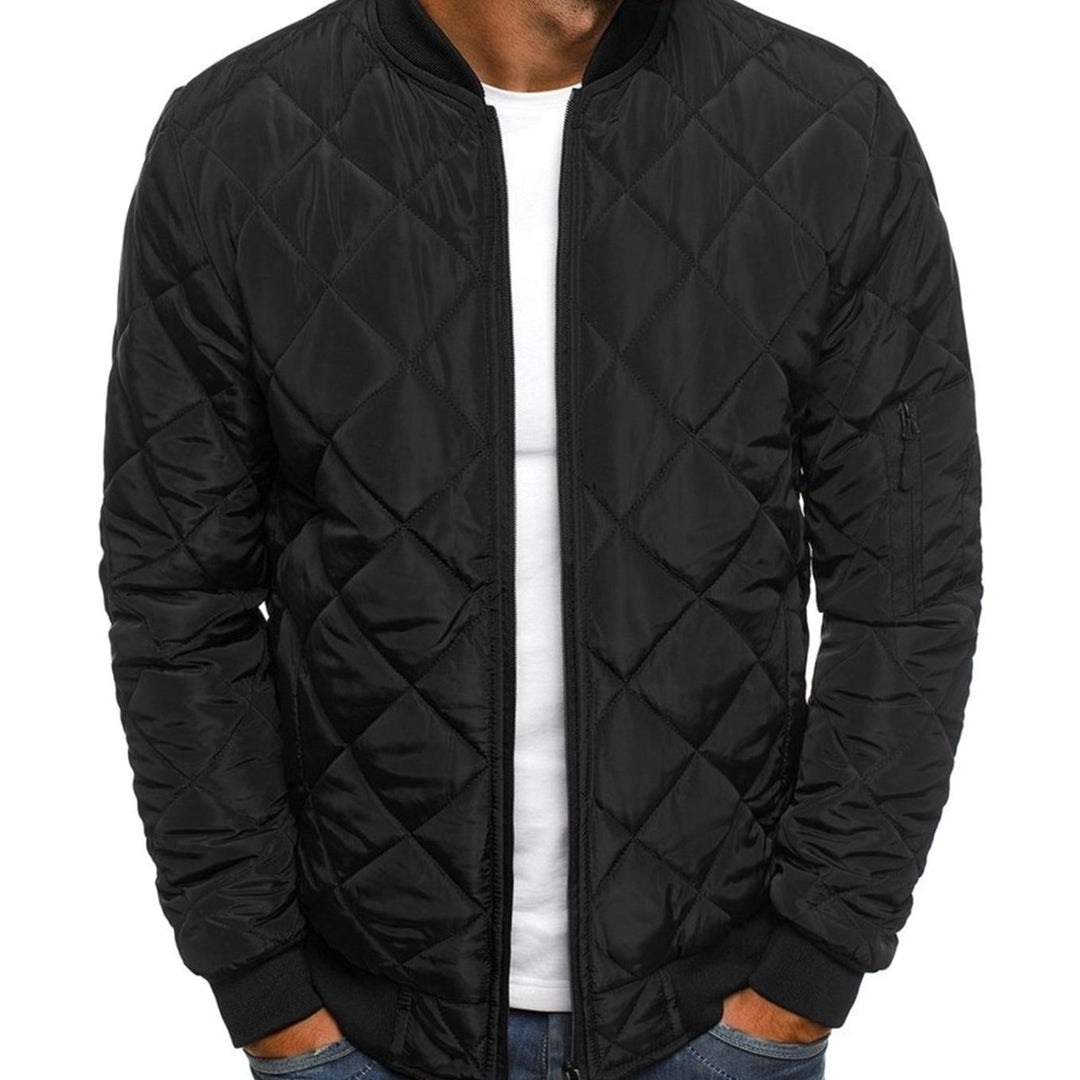 Men's Diamond-Quilted Zip-Up Bomber Jacket - Black