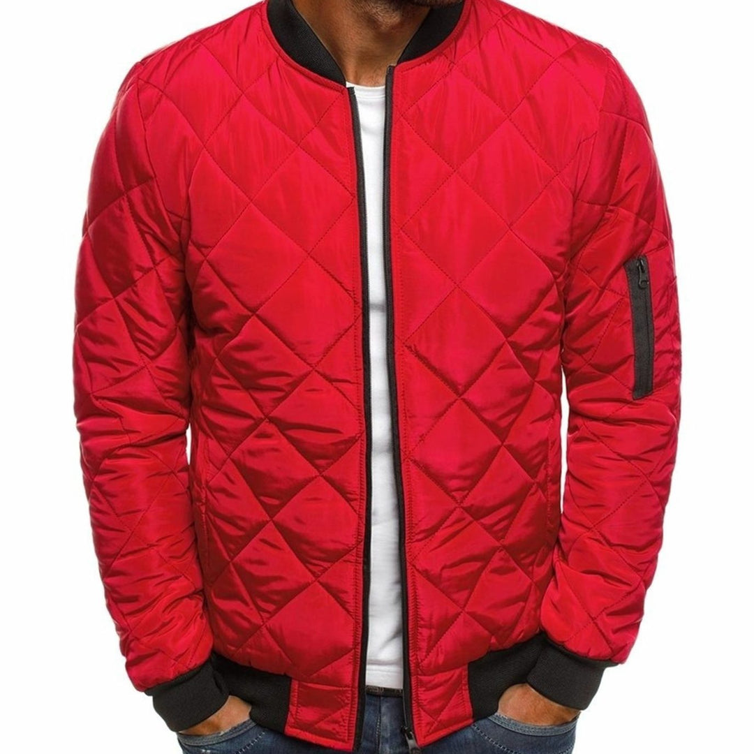 Men's Diamond-Quilted Zip-Up Bomber Jacket - Red