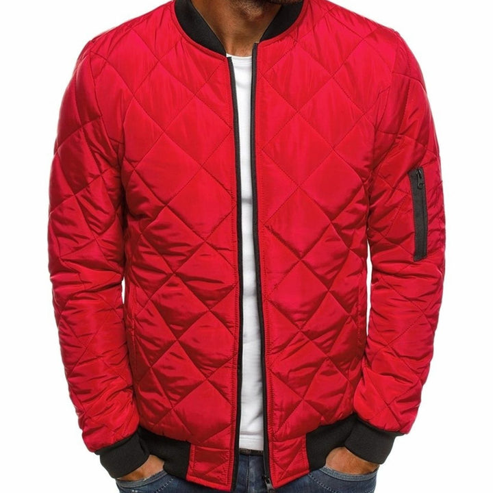 Men's Diamond-Quilted Zip-Up Bomber Jacket - Red
