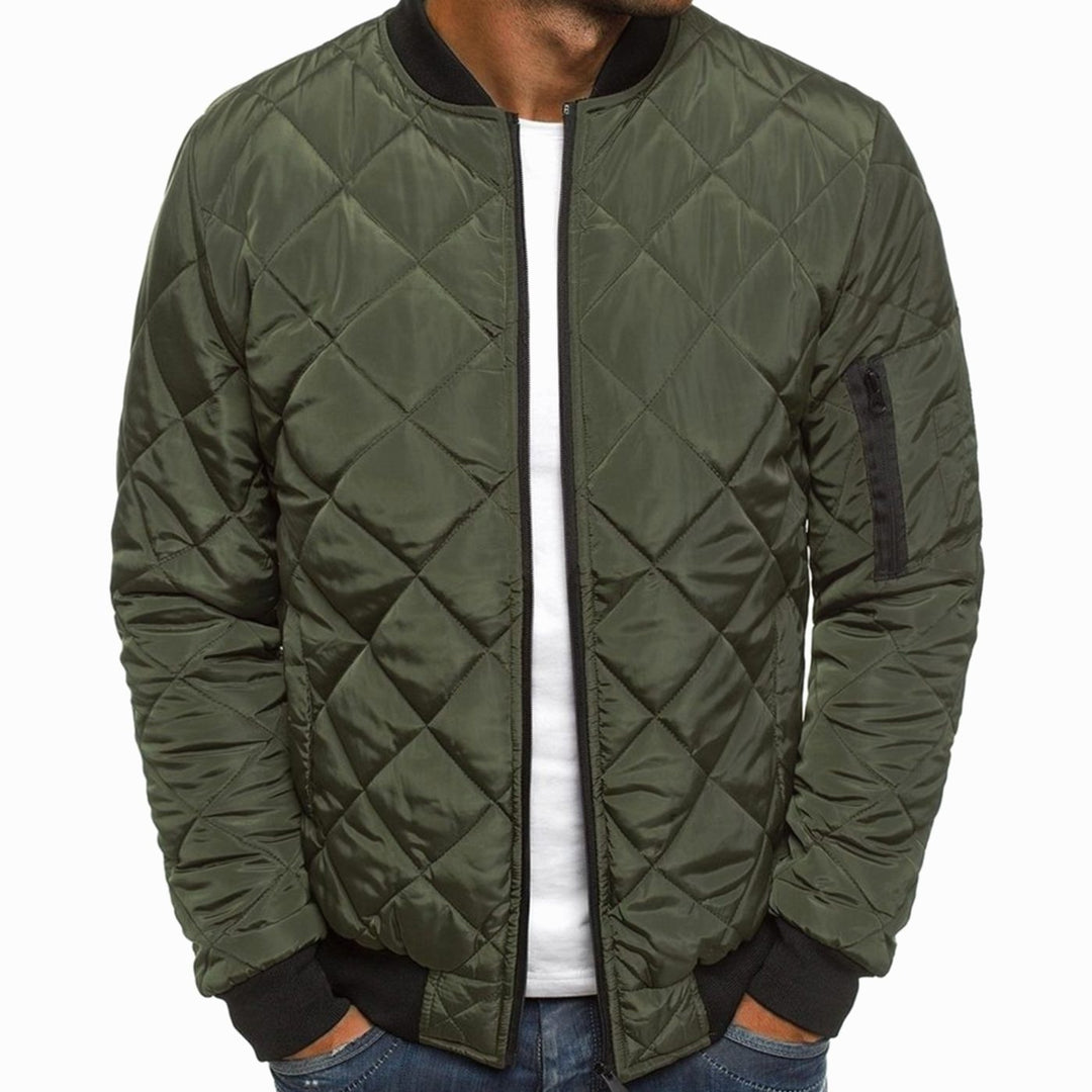 Men's Diamond-Quilted Zip-Up Bomber Jacket - Green