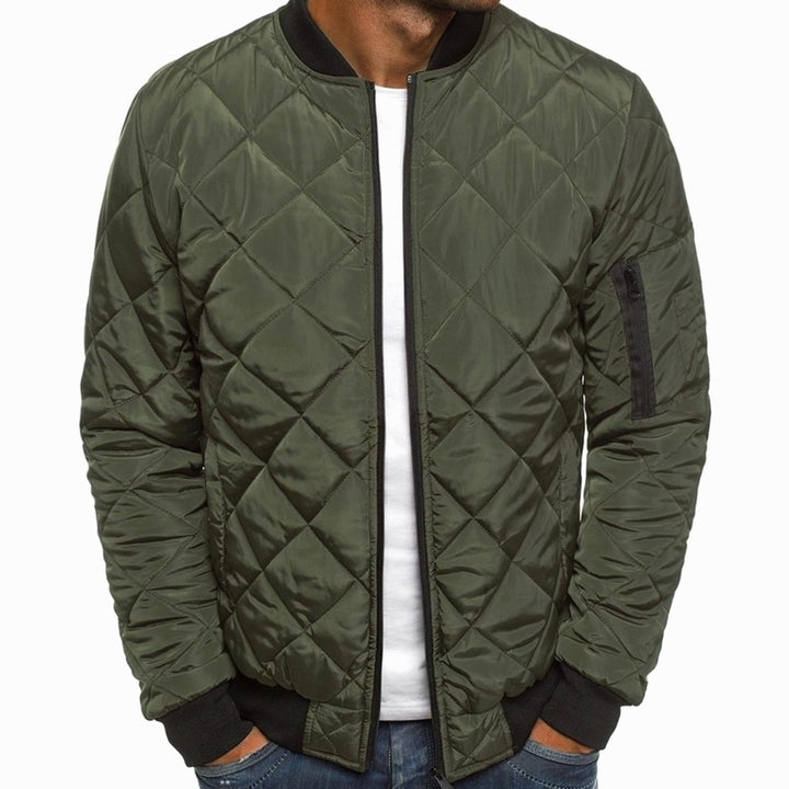 Men's Diamond-Quilted Zip-Up Bomber Jacket - Green