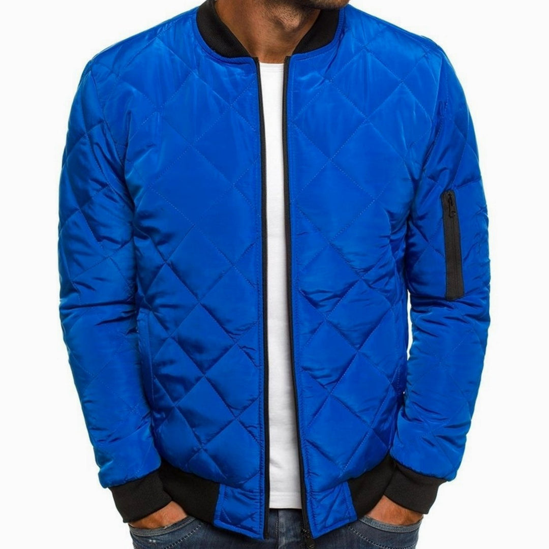 Men's Diamond-Quilted Zip-Up Bomber Jacket - Royal Blue