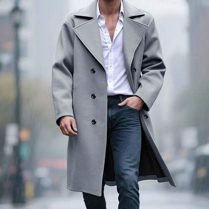 Men's Double-Breasted Tailored Long Wool Overcoat