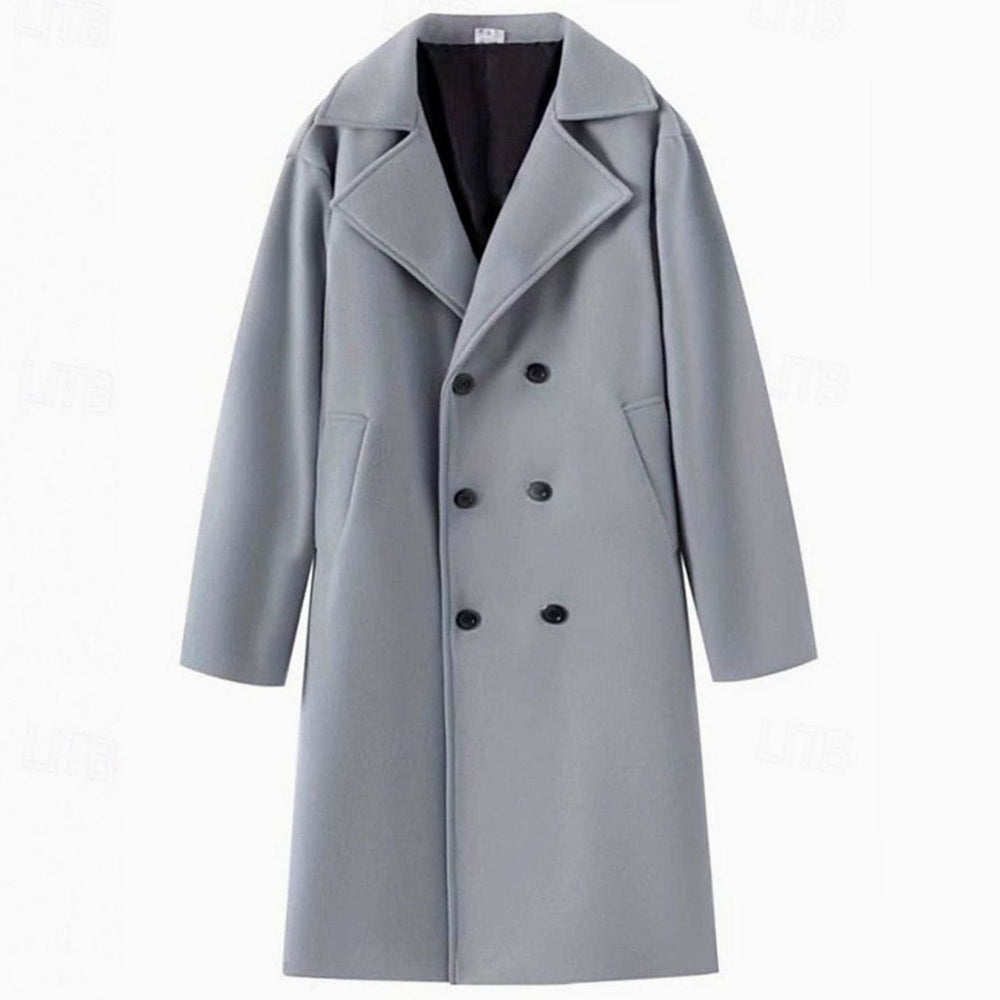 Men's Double-Breasted Tailored Long Wool Overcoat