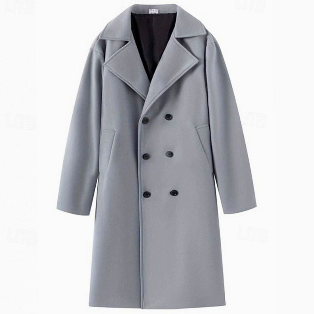 Men's Double-Breasted Tailored Long Wool Overcoat