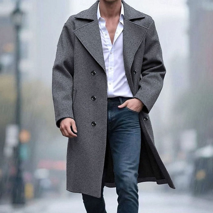 Men's Double-Breasted Tailored Long Wool Overcoat