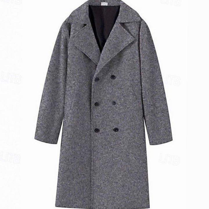 Men's Double-Breasted Tailored Long Wool Overcoat
