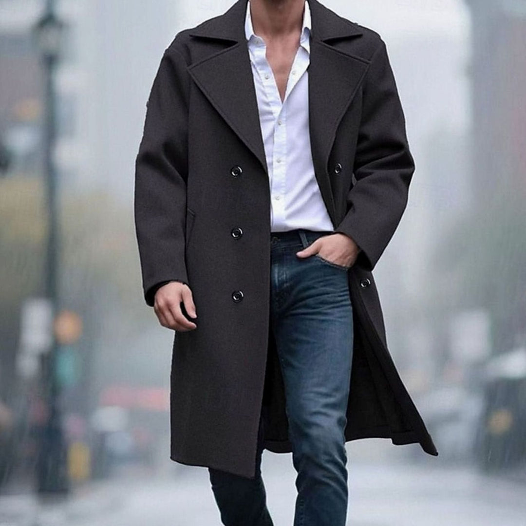 Men's Double-Breasted Tailored Long Wool Overcoat