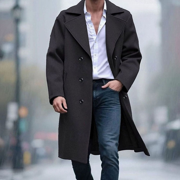 Men's Double-Breasted Tailored Long Wool Overcoat