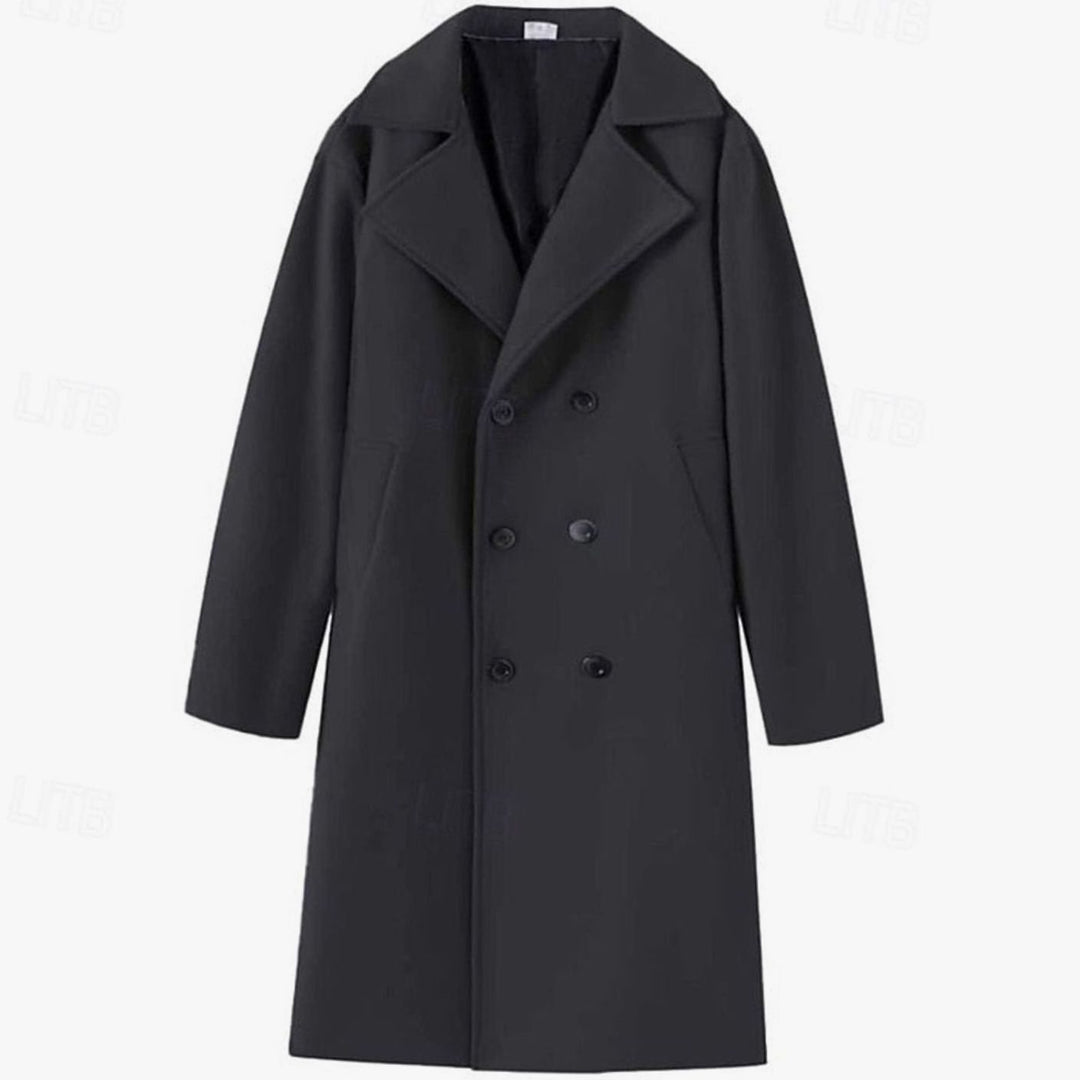 Men's Double-Breasted Tailored Long Wool Overcoat