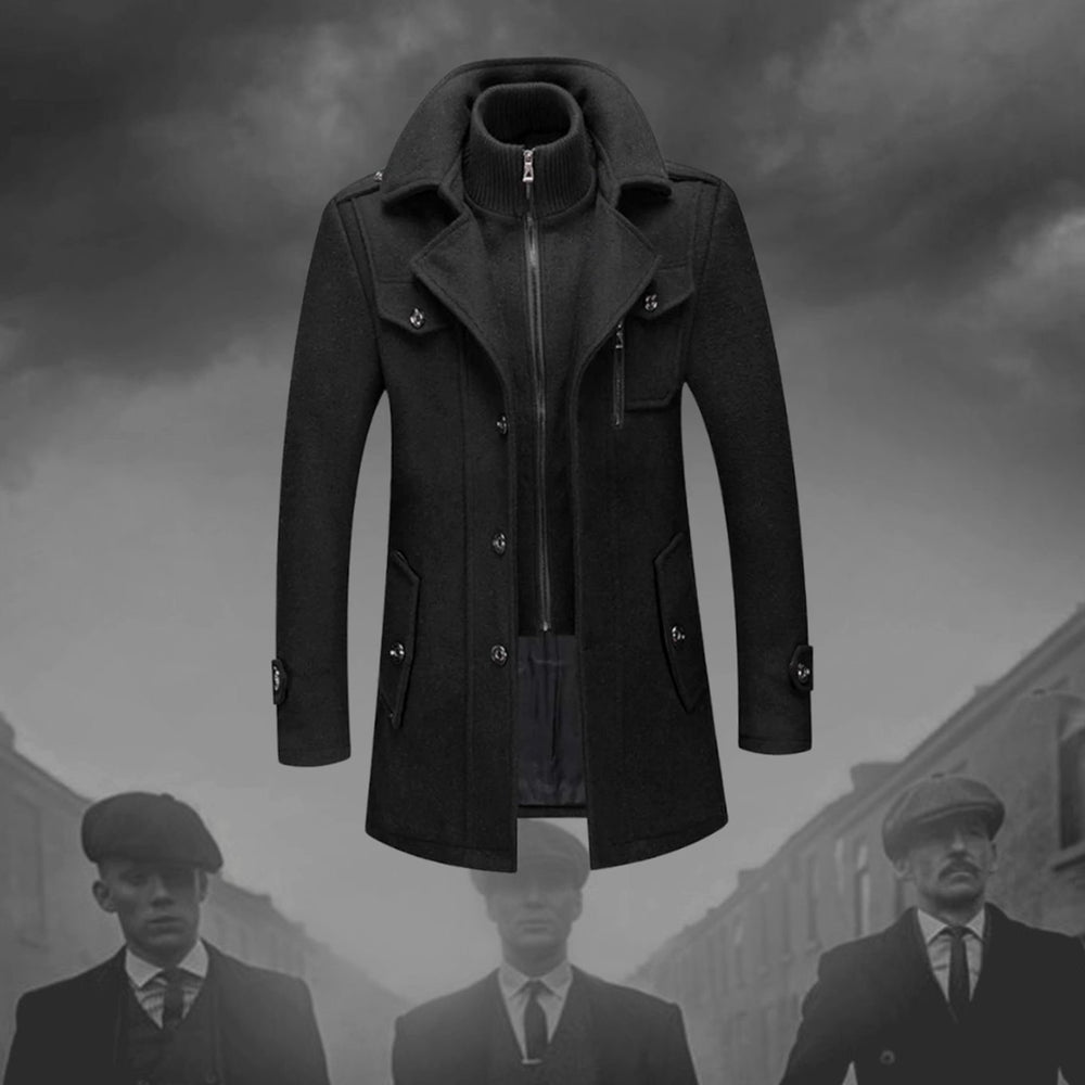 Men's Double-Layer Wool-Blend Long Coat Structured Overcoat