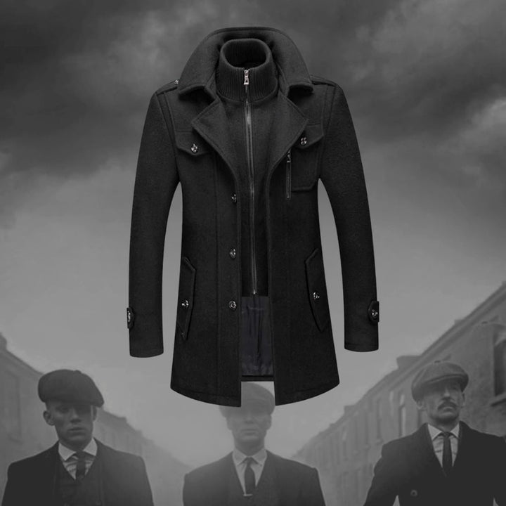 Men's Double-Layer Wool-Blend Long Coat Structured Overcoat