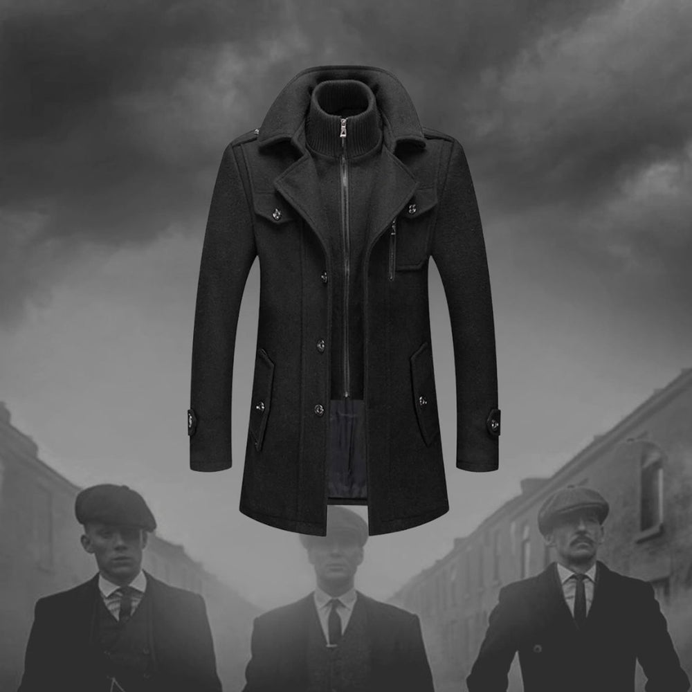 Men's Double-Layer Wool Blend Overcoat Knit-Collar Winter Coat