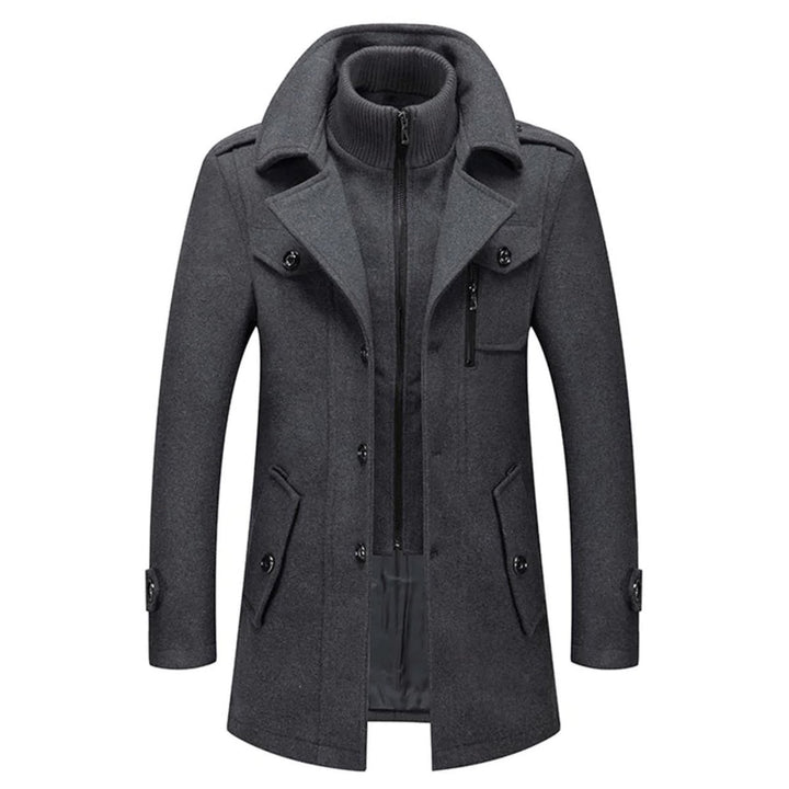 Men's Double-Layer Wool Blend Overcoat Knit-Collar Winter Coat - Gray