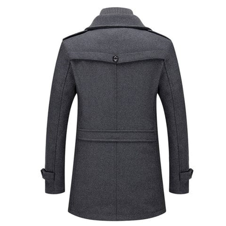 Men's Double-Layer Wool Blend Overcoat Knit-Collar Winter Coat