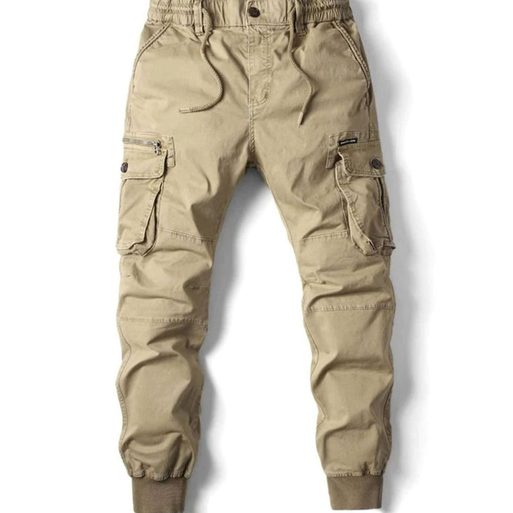 Men's Elastic Waist Cargo Jogger Pants Ribbed-Cuff Tapered Fit
