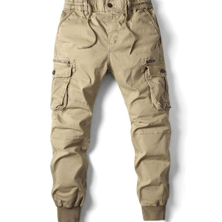 Men's Elastic Waist Cargo Jogger Pants Ribbed-Cuff Tapered Fit